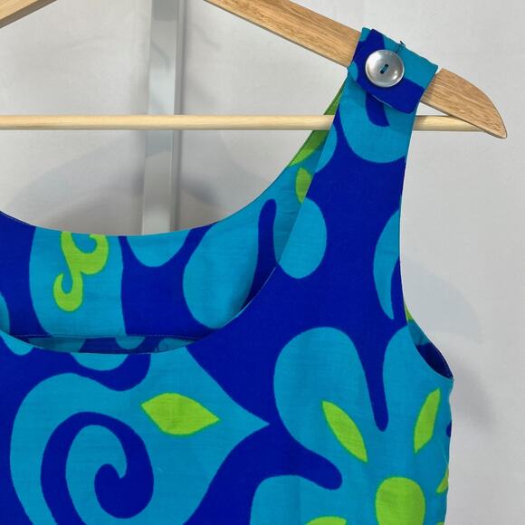 FUMI'S AT WAIKIKI Custom Made Hawaiian Tunic Mini Shift Dress Floral Blue XS - Picture 7 of 8